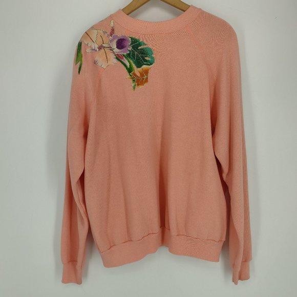 Vintage Floral Bird Of Paradise Custom Design Peachy Pink Grandma Sweatshirt - Picture 4 of 8